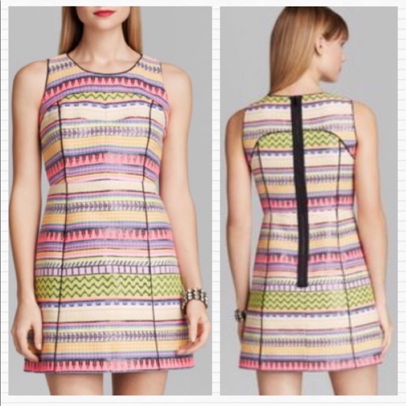 Milly Rare Neon Woven Aztec Striped Mini Dress - Picture 10 of 12